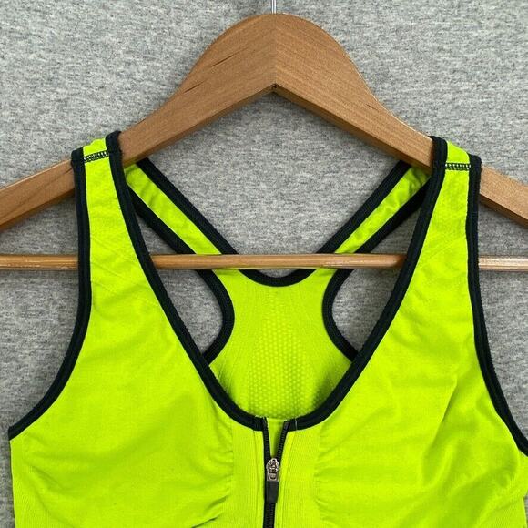Danskin Sports Bra Womens Extra Small Lime Yellow Black Trim Front Zip RacerBack - Picture 7 of 10